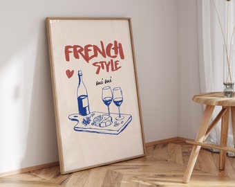 French Style Print - Modern Wall Art, Printed Poster, Hand Illustrated Poster, Wall Decor, Kitchen, Living Room - French Food