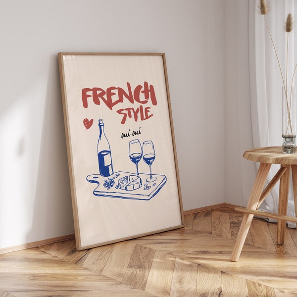 Impression 'French Style' - Art mural moderne, poster imprimée, affiche illustrée main, décoration mural, cuisine, salon -French Food