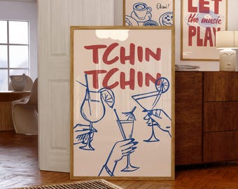 &#39;Tchin Tchin&#39; Print - Printed Poster, Modern Wall Art - Hand Illustrated Poster, Wall Decoration, Kitchen, Living Room - Aperitif, Cocktails
