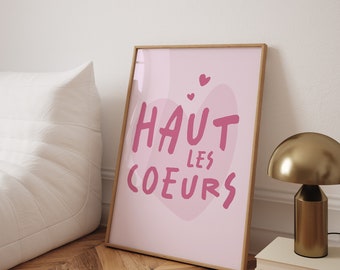 Print &#39;Haut les coeurs&#39; - Colorful printed poster, modern wall art - Typography poster, positive affirmation - Wall decoration