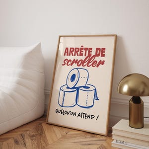 Impresión 'Deja de desplazarte' - Póster impreso, arte de pared moderno - Póster ilustrado a mano, decoración de pared, baño - Inodoro, papel higiénico