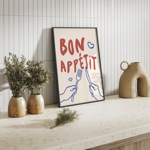„Bon Appétit“-Druck – Gedrucktes Poster, moderne Wandkunst – handillustriertes Poster, Wanddekoration, Küche, Wohnzimmer – Essensliebhaber
