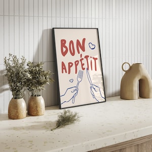 Stampa 'Bon Appétit' - Poster stampato, Arte murale moderna - Poster illustrato a mano, decorazione murale, cucina, soggiorno - Amante del cibo