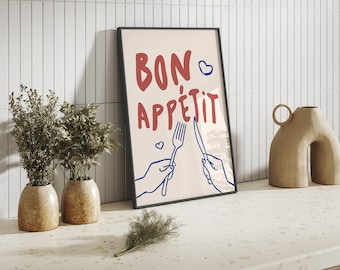 'Bon Appétit' print - Printed poster, Modern wall art - Hand illustrated poster, wall decoration, kitchen, living room - Food lover