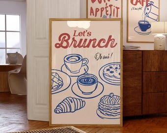 &#39;Let&#39;s Brunch&#39; Print - Printed Poster, Modern Wall Art - Hand Illustrated Poster, Wall Decor, Kitchen, Living Room - Brunch Lovers