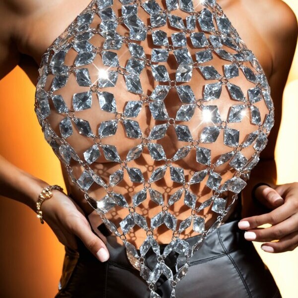 Metal Chain Racerback Rhinestone Crop Top