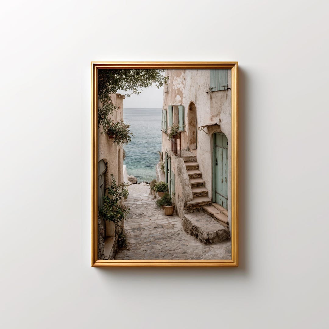 Italian Coastal Village Wall Art, Mediterranean Alley Print (digital ...