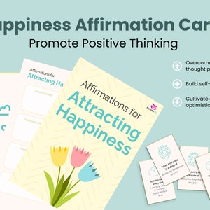 CARTES BONHEUR pour la POSITIVITÉ, impressions de cartes d'affirmation de soi et journal numérique de soins personnels pour elle, affirmations pour la confiance en soi et le bonheur