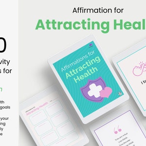 Positive affirmation for health, fitness journal for goal setting, affirmation cards for attracting health, digital planner for positivity