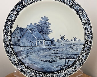 Old Delft blue wall plate, diameter 39.5 cm