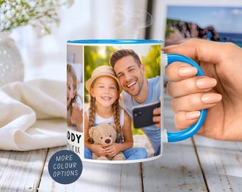 Personalised Dad Photo Mug, Custom Father’s Day Gift, 11oz Ceramic Daddy Picture Cup, 5 Photo Collage, Birthday Present for Him, Dada Gift