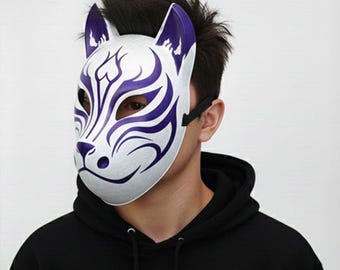 Custom Handmade Mask Kitsune 9 Tailed Blue Fire Fox Demon Cosplay Cold Blooded Mask (accept customized request)