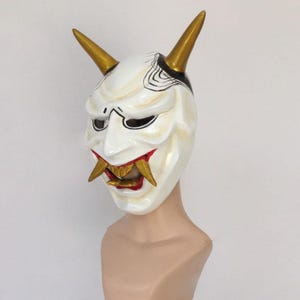 handmade custom Oni mask Wooden Mask Cosplay Oni Hannya Demon White Devil (can be custom request)