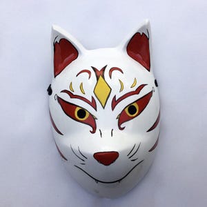 Handmade Kitsune Fox 05 Mask: Red Cosplay Wooden Mask accept custom requests