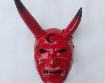 Custom Handmade Angry Angel Mask Horned Cosplay Red Ghost Costume Festival ( Accept Customized Requests )