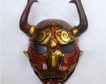 Custom red horned oni mask handmade Cosplay face mask ( accepts custom requests )