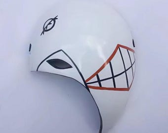 custom handmade Tsukiyama's white mask with one side tooth Cosplay face mask wooden