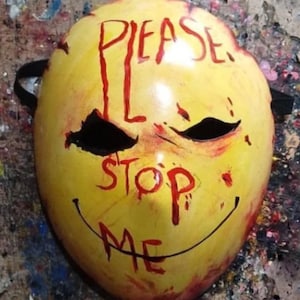 custom Handmade Halloween Yellow Scary Horror Ghost Mask please stop me Wooden Mask Cosplay (accept customized request) .