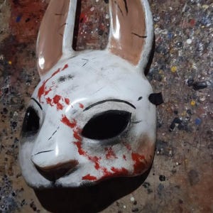 Handmade White Rabbit Mask: Bloody Cosplay Halloween Mask Free Custom