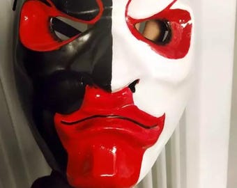 Custom Handmade Scary Halloween Monster Mask Black White Red eyes Wooden Cosplay Request