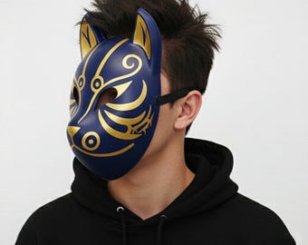 Custom Handmade Mask Kitsune 9 Tailed Fox Monster Cosplay Dark Blue (accept customized request)