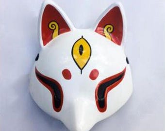 custom Handmade three eyed fox mask Wooden Cosplay (accept customized request)