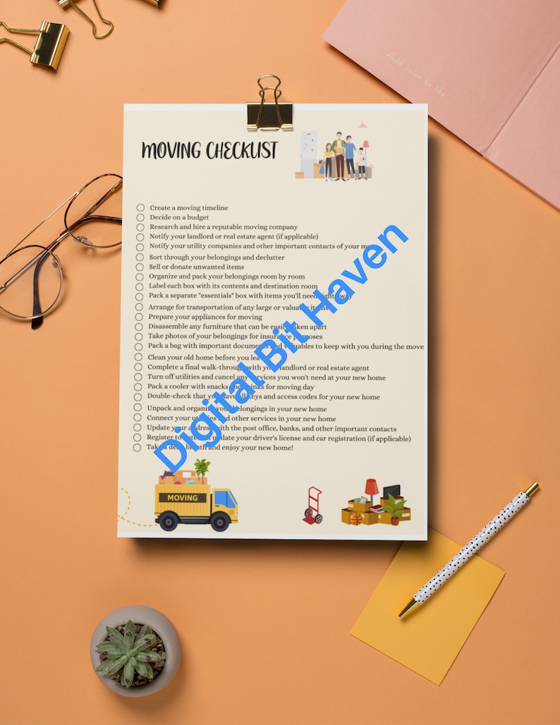 Moving Checklist, Moving Guide Chart, Printable Moving To-do List ...