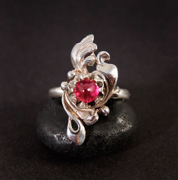 Ruby Floral Statement Ring, Flower Stone Ring, So… - image 4