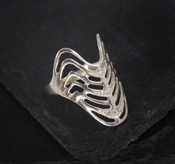 Sterling Silver Long Armor Ring, Statement Boho H… - image 5