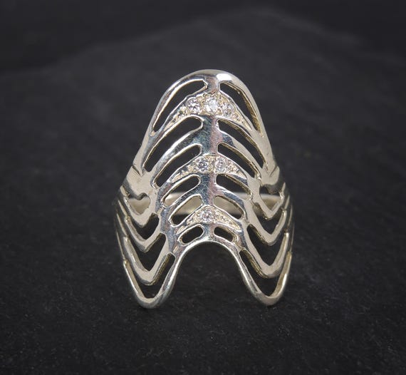 Sterling Silver Long Armor Ring, Statement Boho H… - image 2