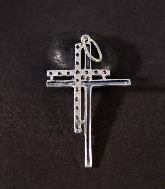 Christian Stone Double Cross Pendant 925 Silver, … - image 5