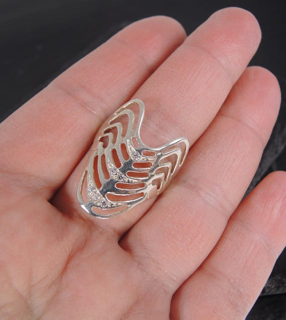 Sterling Silver Long Armor Ring, Statement Boho H… - image 7