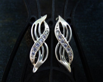 Twisted Stone Earrings, Wave Earrings, Eight Multi-stone CZ Earrings, 925 Silver Infinity Earrings on every day