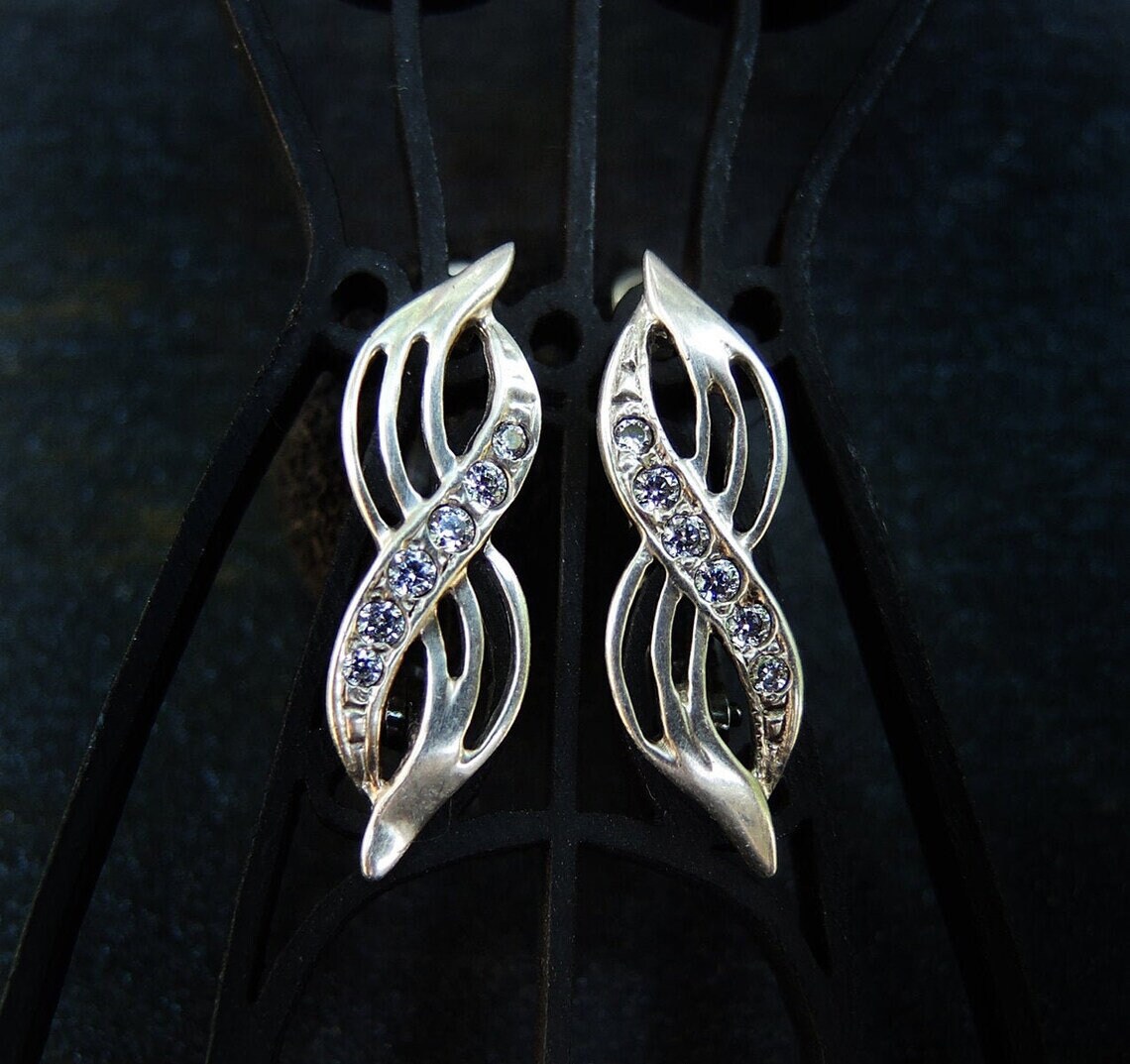 Twisted Stone Earrings, Wave Earrings, Eight Multi-stone CZ