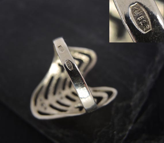 Sterling Silver Long Armor Ring, Statement Boho H… - image 9