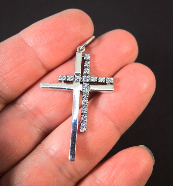 Christian Stone Double Cross Pendant 925 Silver, … - image 7
