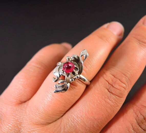 Ruby Floral Statement Ring, Flower Stone Ring, So… - image 9