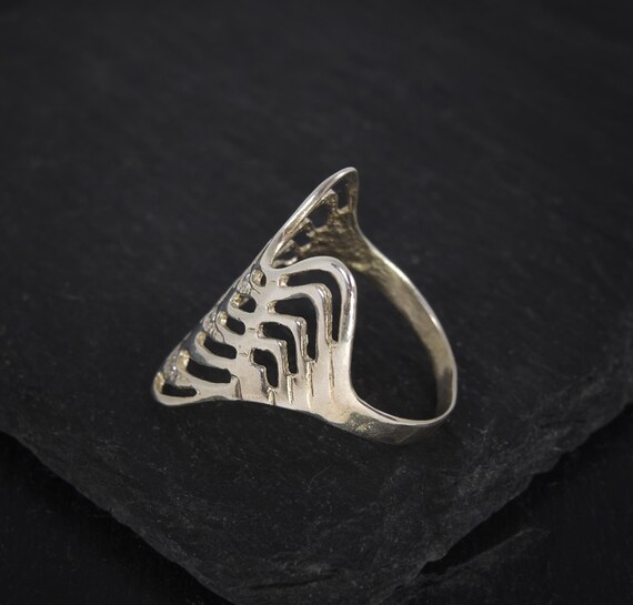 Sterling Silver Long Armor Ring, Statement Boho H… - image 4