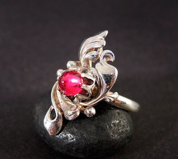 Ruby Floral Statement Ring, Flower Stone Ring, So… - image 1
