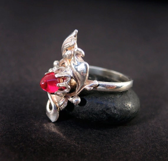 Ruby Floral Statement Ring, Flower Stone Ring, So… - image 3