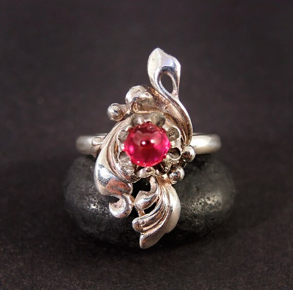 Ruby Floral Statement Ring, Flower Stone Ring, So… - image 5