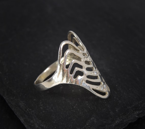 Sterling Silver Long Armor Ring, Statement Boho H… - image 6