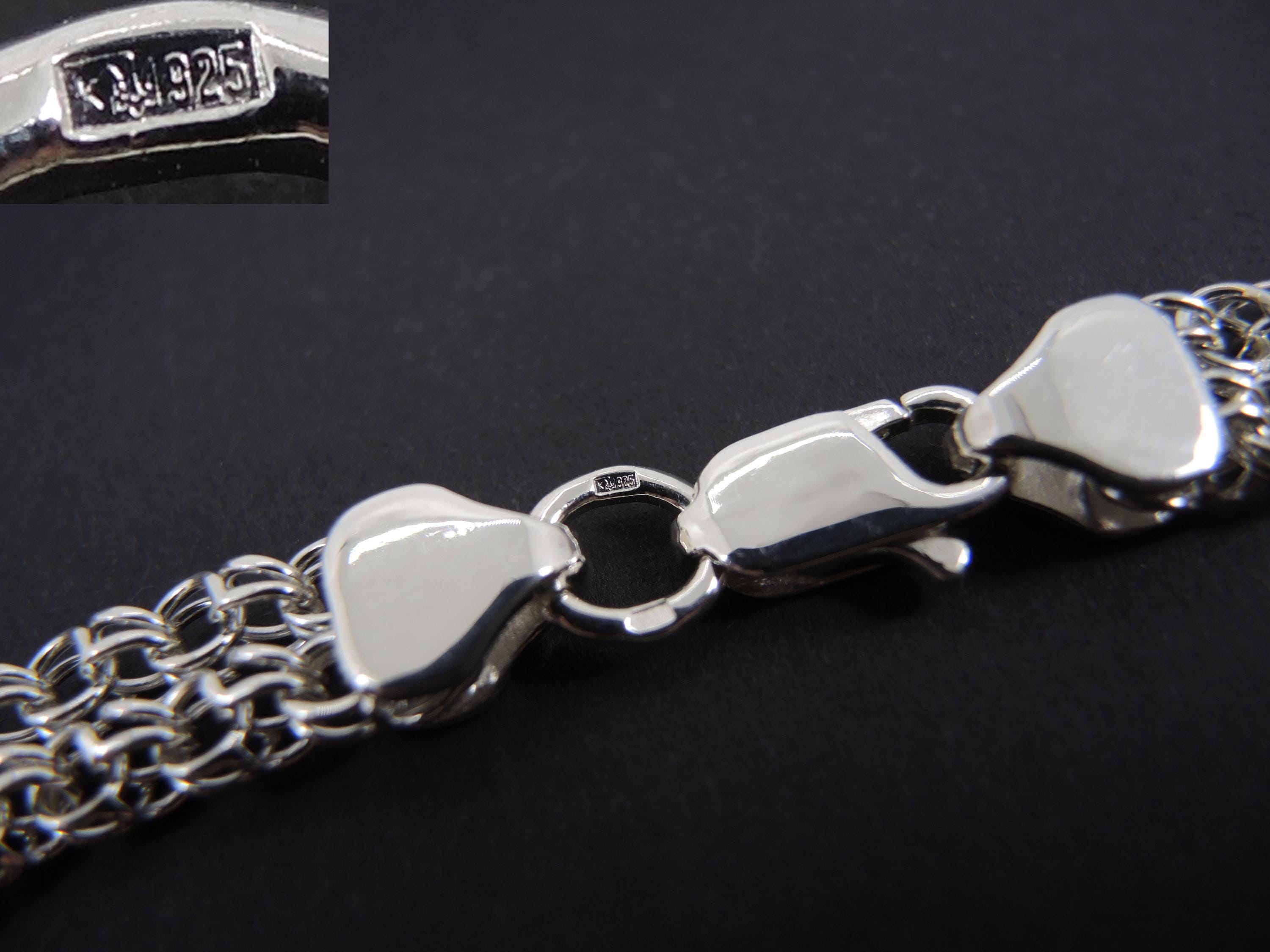 Wide Chain Bracelet 925 Solid Sterling Silver, Byzantine Silver