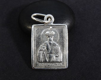 St Nicholas the Wonderworker Pendant, Sterling silver Orthodox Medallion St Nickolas, Christian Icon Nikolai, Religious Protection Amulet
