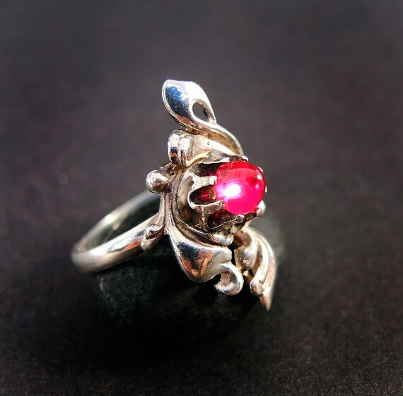 Ruby Floral Statement Ring, Flower Stone Ring, So… - image 2