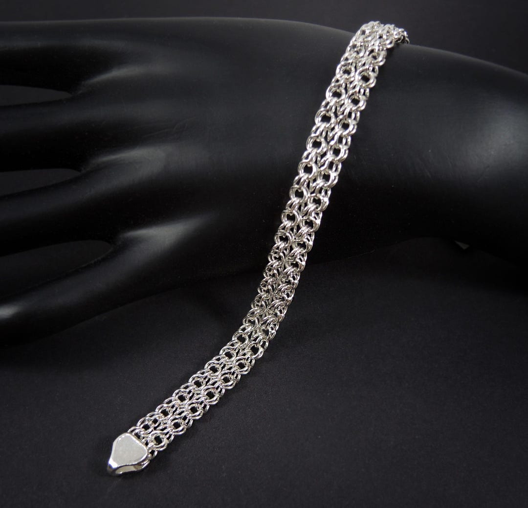 OVY Silver 925Anchor Chain BraceletMサイズ Wide Chain Bracelet 925 Solid Sterling Silver, Byzantine Silver