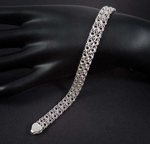 Wide Chain Bracelet 925 Solid Sterling Silver, Byzantine Silver