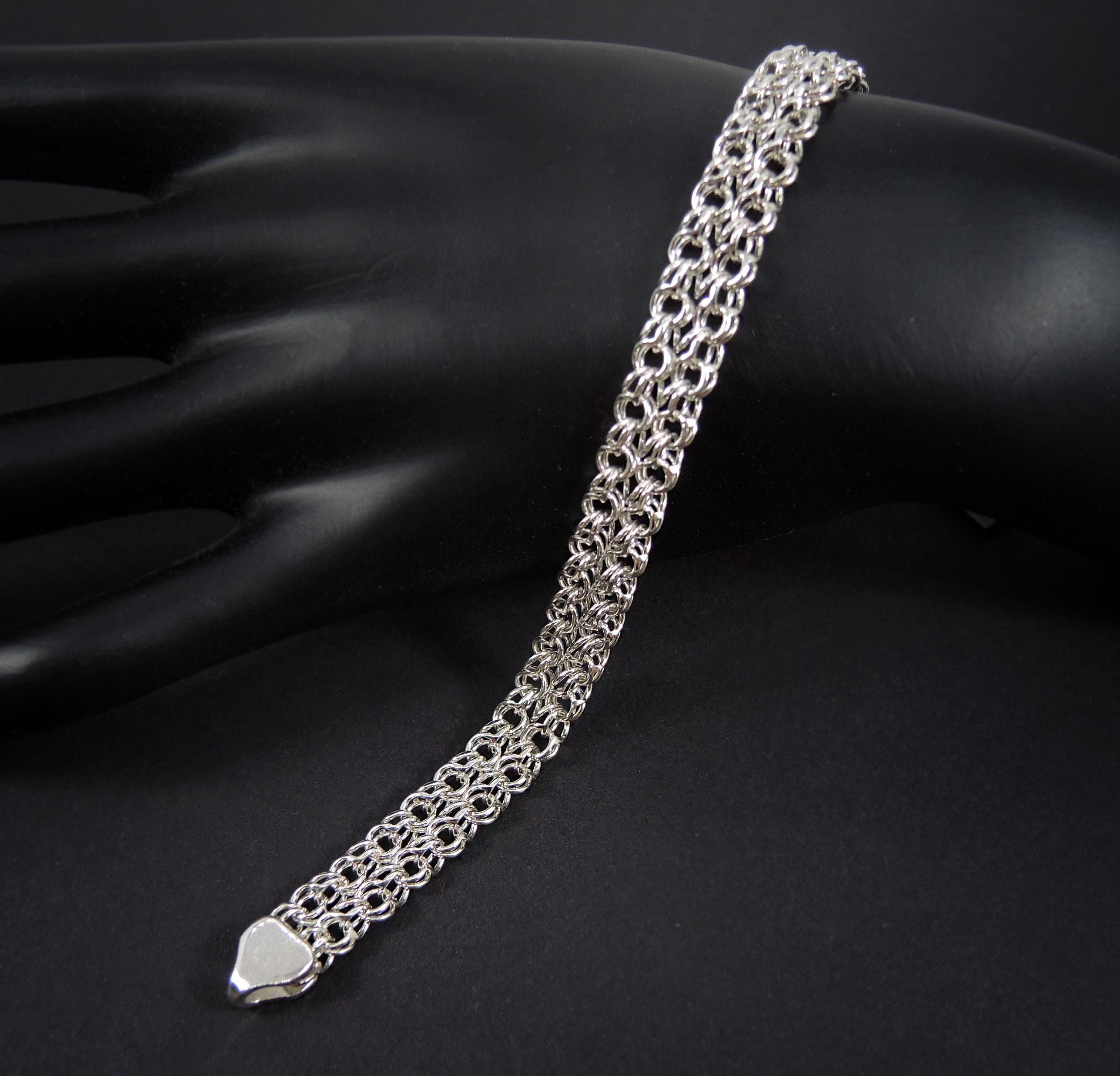 Wide Chain Bracelet 925 Solid Sterling Silver, Byzantine Silver