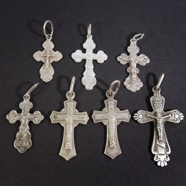 Pendentif croix différente en argent 925, Lot de petites croix chrétiennes vintage, Seigneur, ayez pitié, charme de protection de la religion, lot de 7