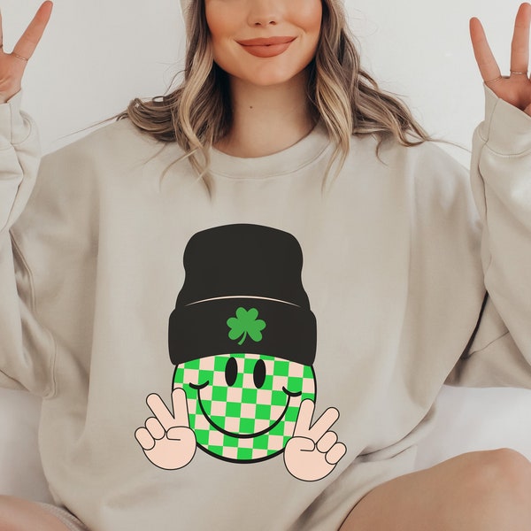 Happy Face Beanie PNG Shamrock Smile Checkered Png St Patricks Day Png Peace Sign Smile Retro Checkerboard Cut File Cricut File Silhouette